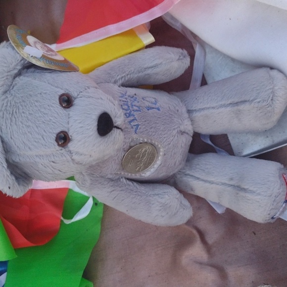 Striped Sock Monkey and Gray Teddy Bear Set NWT - Picture 3 of 6